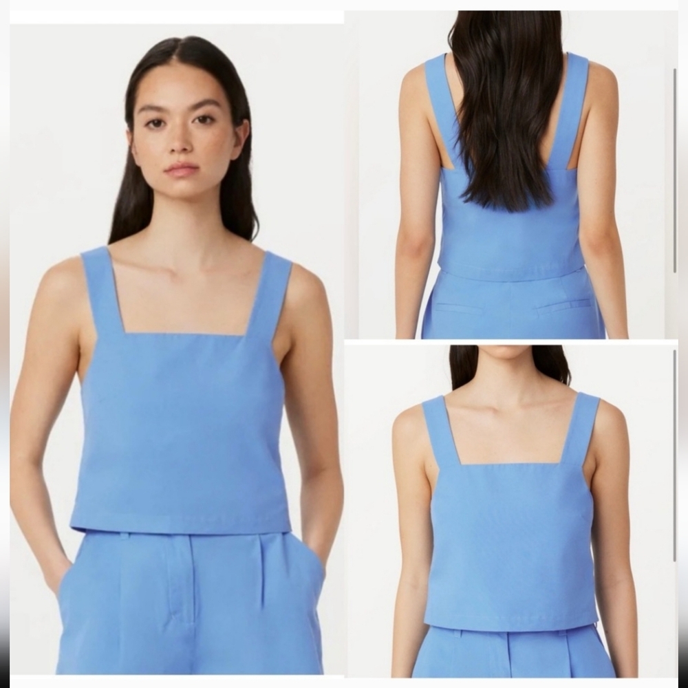 Frank & Oak Blue Square Neck Sleeveless Top